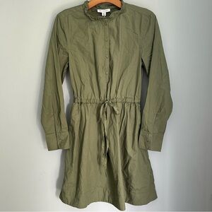 Free Assembly Shirt Dress Green Button Front 100% Cotton Cinch Waist XS‎ NEW NWT